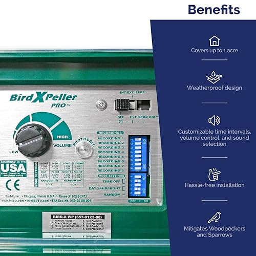 Bird-X Woodpecker PRO Electronic Bird Preventer, Sonic Decoy Device, Perfect for Woodpeckers and Sparrows, Covers up to 1 Acre, 3-5 kHz Frequency, 6" x 8.5" x 4" - Image 5