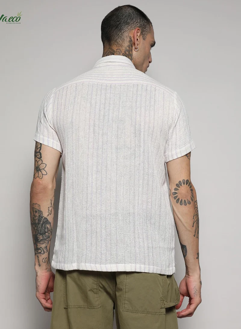 CAHOOT  Men's White & Lavender Unbalanced Striped Woven Shirt for Men | Best Price UAE