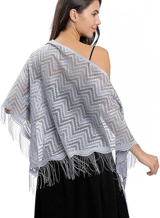 Black Triangle Lace Scarf Shawl With Tassels For Weddings And Formal Events - Image 2