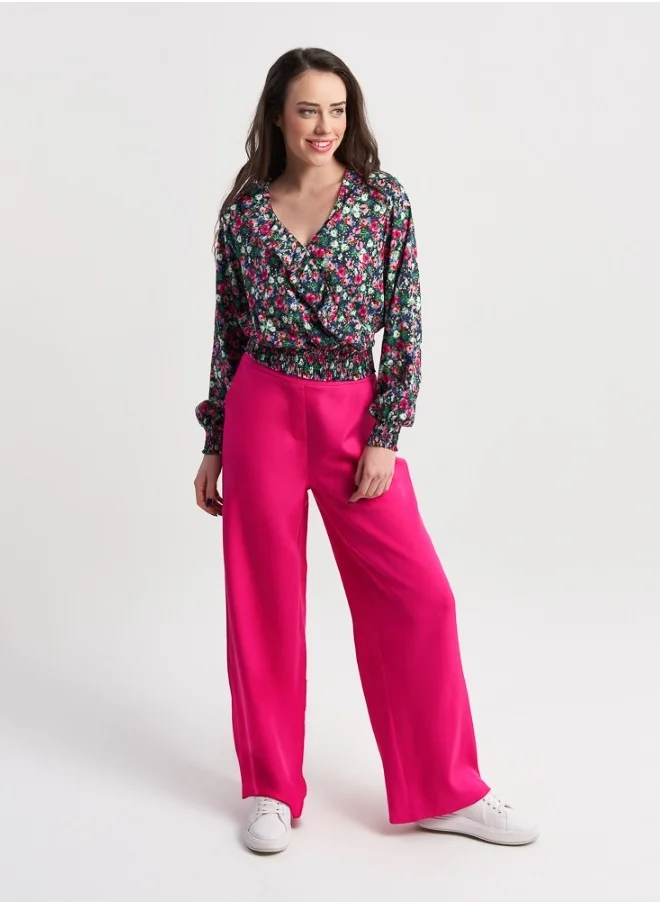 HaILYS Floral V-Neck Blouse with Elastic Waist