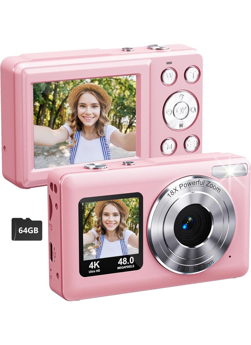 Generic Digital Camera Dual Screen Kids Camera 4K 48MP with Autofocus & 16X Zoom, Internal Battery, 64GB SD Card Included | Portable Selfie Camera for Teens Children, Starter Vlogging Cameras  - Image 1