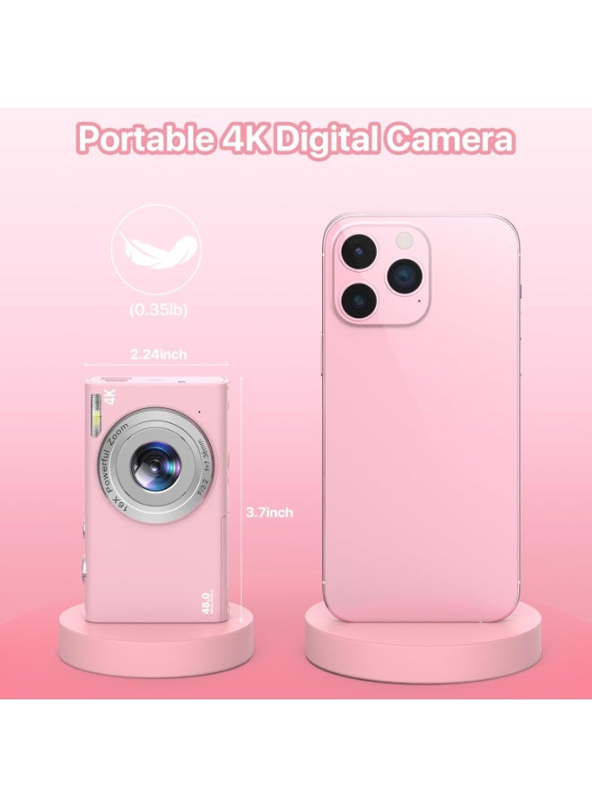 Digital Camera, 4K Vlogging Camera for YouTube Autofocus 48MP UHD Cameras for Photography with Anti-Shake, 16X Digital Zoom Point and Shoot Digital Camera with 32GB Card for Teens Adult Beginner - Image 5