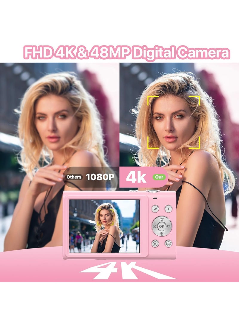 Digital Camera, 4K Vlogging Camera for YouTube Autofocus 48MP UHD Cameras for Photography with Anti-Shake, 16X Digital Zoom Point and Shoot Digital Camera with 32GB Card for Teens Adult Beginner - Image 2