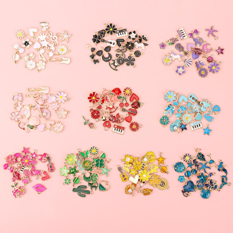 acDesign 200Pcs Charms for Jewelry Makingï¼ŒMixed Metal Charm Necklace Kit for DIY Necklace Bracelet Making (10 Colors) - Image 3