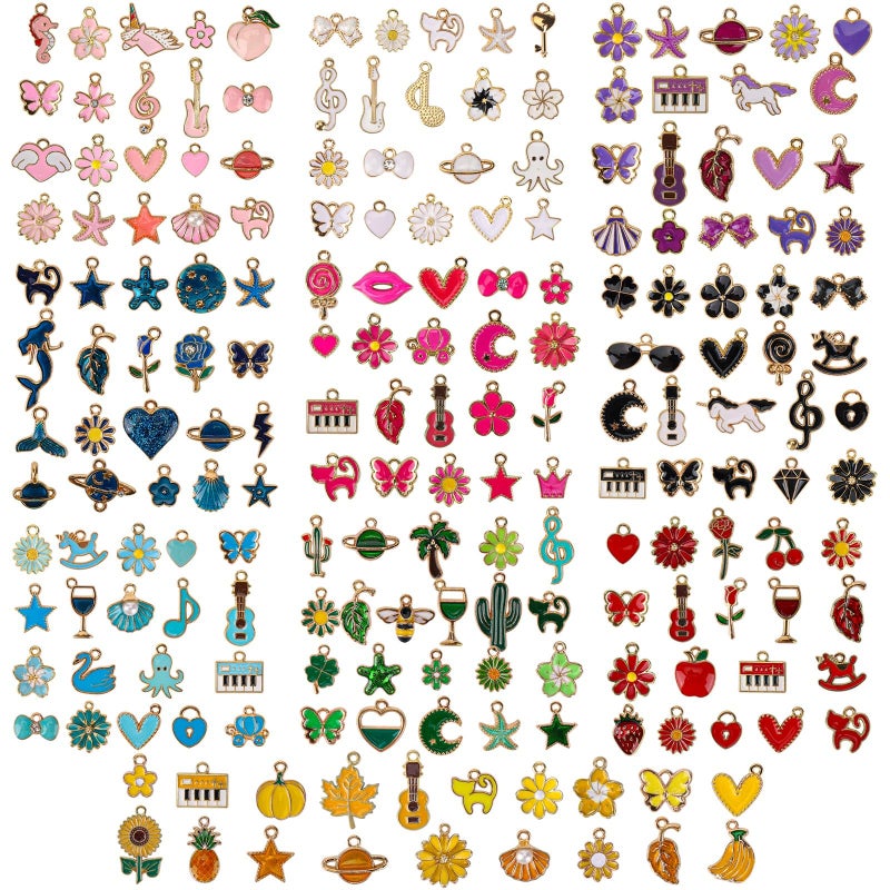 acDesign 200Pcs Charms for Jewelry Makingï¼ŒMixed Metal Charm Necklace Kit for DIY Necklace Bracelet Making (10 Colors) - Image 1