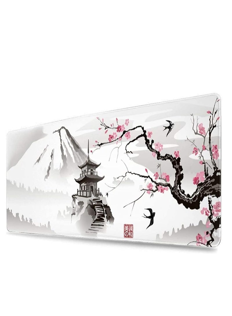 Mousepad Custom New Computer Desktop Office Mat Laptop Soft Natural Rubber Mouse Pads Japanese Temple and Cherry Blossom (Size 70CM x 30CM x 2MM) - Image 2