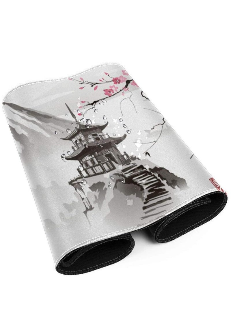 Mousepad Custom New Computer Desktop Office Mat Laptop Soft Natural Rubber Mouse Pads Japanese Temple and Cherry Blossom (Size 70CM x 30CM x 2MM) - Image 3
