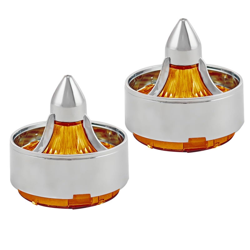 FATECIM 2 Turn Signal Light Covers Turbine Replacement Amber Lenses Clip On for Softail Street Road Glide Fat Boy Sportster Dyna Deluxe Chrome Bezel