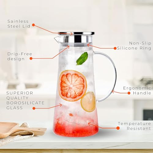 bellemax Premium Water and Juice Glasses Set of 6 and Borosilicate Glass Jug Set Combo,(6 PC Glasses 300ML and 1 Water Jug 1.8 Liter), Transparent, Glass and Jug Set for Dining Table (Traditional- B) - Image 3