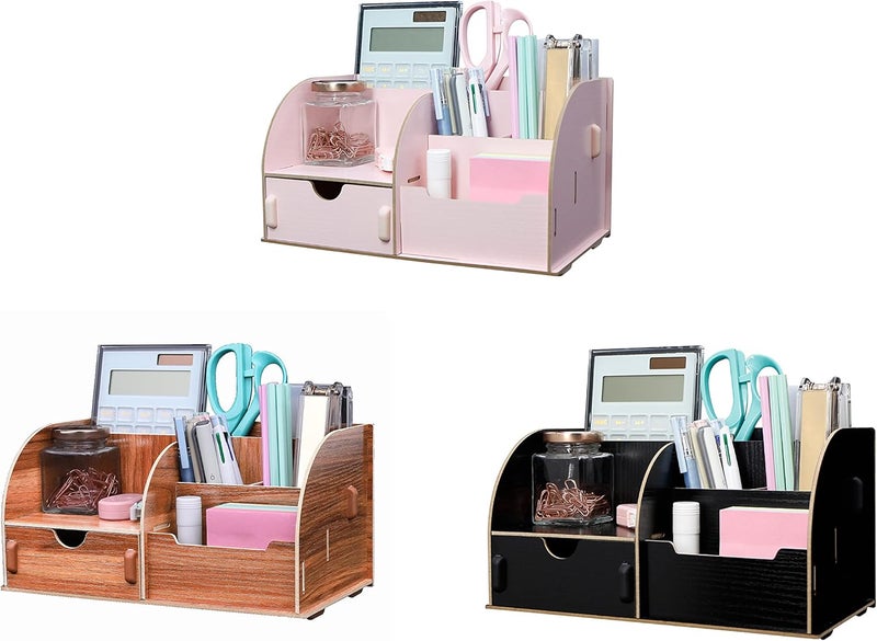 Exerz Wooden Desk Organiser/Desk Tidy Caddy/Pen Holder - Remote Holder with 7 Compartments - Assembly by Youself Easily (Wooden) - Image 4
