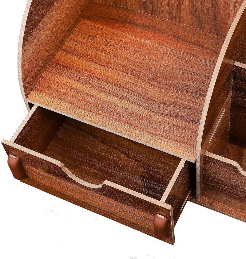 Exerz Wooden Desk Organiser/Desk Tidy Caddy/Pen Holder - Remote Holder with 7 Compartments - Assembly by Youself Easily (Wooden) - Image 5