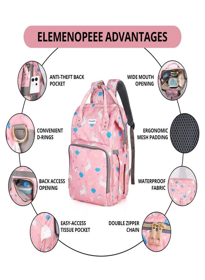 ELEMENOPEEE Premium Baby Diaper Bag for Mothers | Spacious Waterproof Backpack with Multiple Pockets for Easy Organization | Stylish and Durable (Unicorn Pink) - Image 2