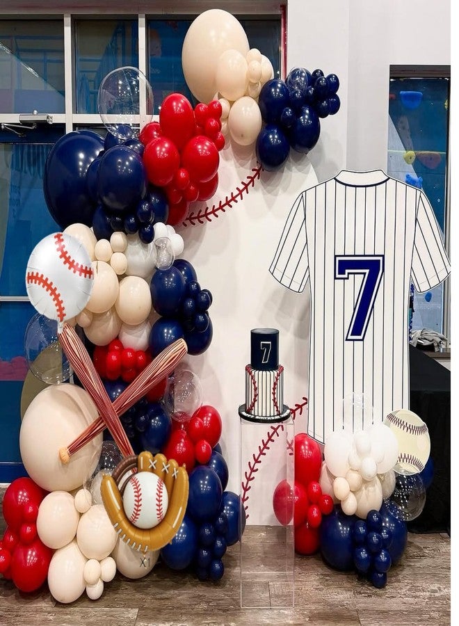 Vibzox Baseball Birthday Decorations for Boys,Navy Blue Red Nude Confetti Balloons Party Decorations Banner Baseball Glove Foil Balloons Cake Topper Sport Party Supplies for Kids - Image 4