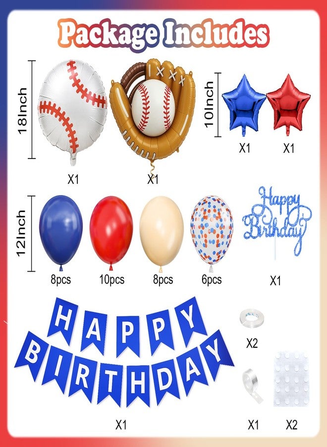 Vibzox Baseball Birthday Decorations for Boys,Navy Blue Red Nude Confetti Balloons Party Decorations Banner Baseball Glove Foil Balloons Cake Topper Sport Party Supplies for Kids - Image 2
