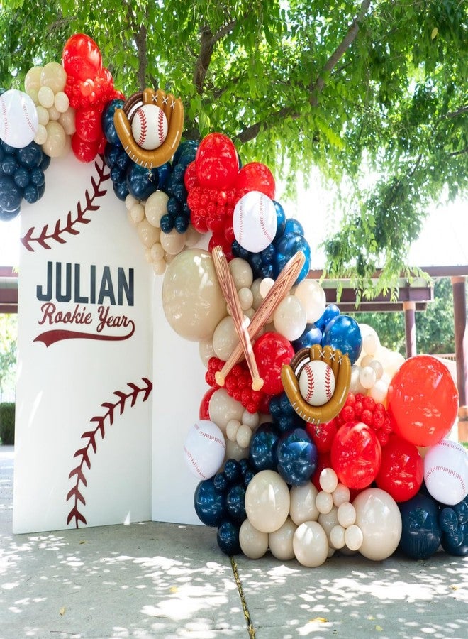 Vibzox Baseball Birthday Decorations for Boys,Navy Blue Red Nude Confetti Balloons Party Decorations Banner Baseball Glove Foil Balloons Cake Topper Sport Party Supplies for Kids - Image 3