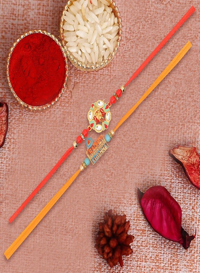 Vientiq Men's Set of 2 Rakhi for Brother Krishna Peacock Feather, Ganesha Kalgi Rakhi Traditional Rakshabandhan with Roli Chawal - Image 2