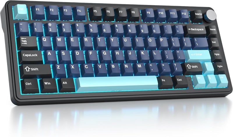 surmen M75 75% Wireless Creamy Keyboard with Gasket, Pre-lubed Triple Mode Bluetooth Mechanical Gaming Keyboard BT5.0/2.4Ghz/USB with Sound Absorbing Pads Hot-Swap(Deep Sea) - Image 1