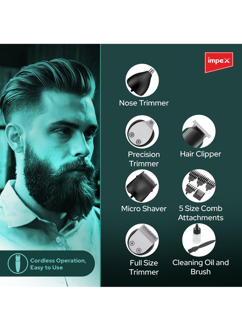 Impex 11 in 1 Trimmer (GK 403 Grooming Kit) - Cordless Hair Clipper, Nose Hair Trimmer, Precision Trimmer, Mini Shaver, 600mAh Ni-Cd Battery, USB Rechargeable, 5 Comb Attachments Sizes, 50 minutes use, full charge - Image 5