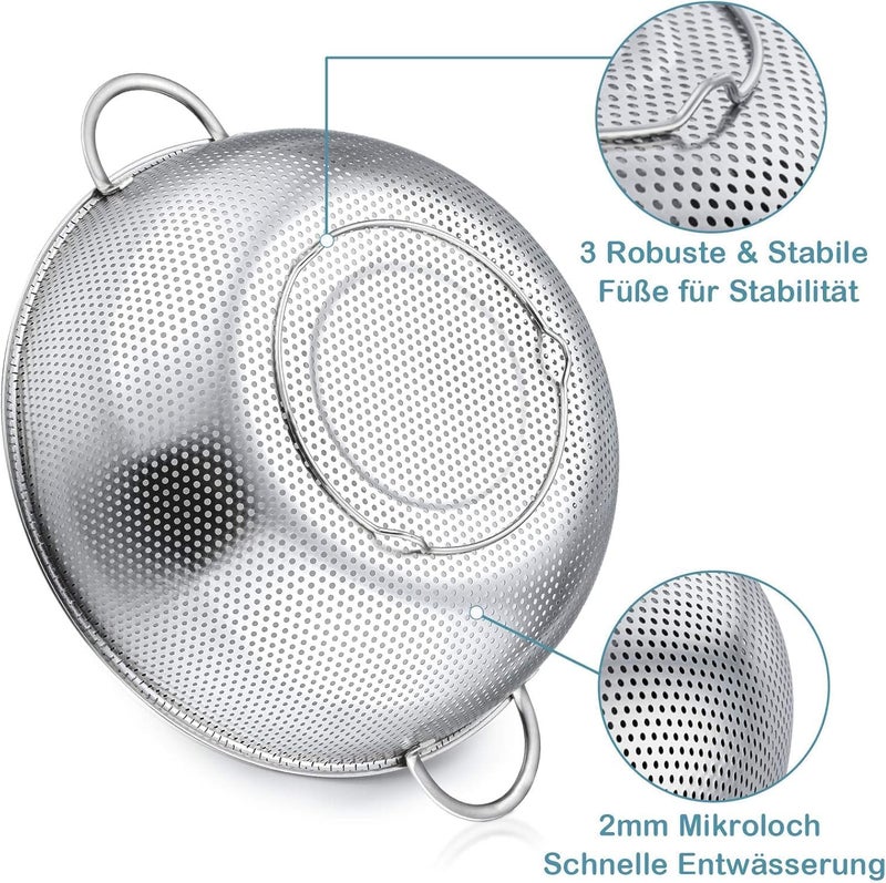 KRESHU 22.5cm Stainless Steel Rice Washing Colander Strainer with Handle Micro-Perforated Pasta Strainer for Clean & Drain Vegetable/Fruit/Pasta/Rice Dishwasher Safe Washing Bowl (Pack of 1) - Image 4