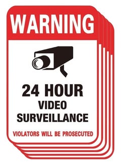 CCTV Camera Sticker Warning Signs (5pcs, Size 15.7x10.3cm), Self Adhesive Indoor 24 Hour Video Surveillance Stickers Waterproof for Home Office Shop Car Truck Bus