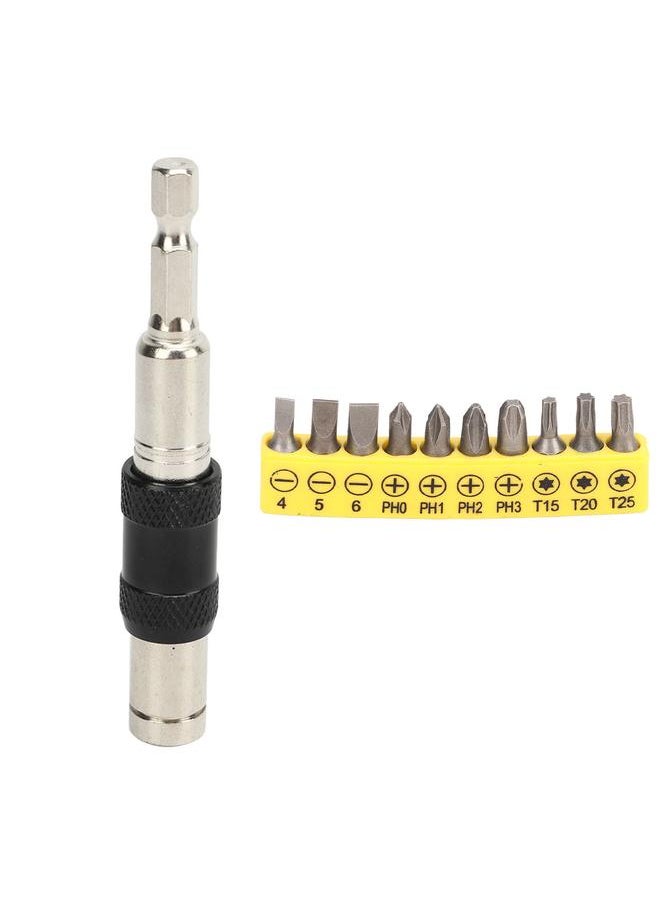 Thoraya Mini Socket Wrench Multi Angle 10 in 1 6.35mm Quick Release Screwdriver Set with 10 Drill Bits for Hand Repair DIY Tools Silver Black  - Image 1