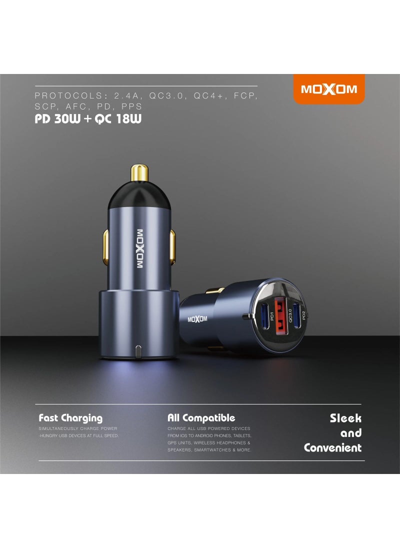 MOXOM 60W Fast Car Charger 3 Port Fast Car Power Adapter PD 30W QC 18W Car USB Charger Plug for Samsung, iPhone, iPad Pro/Air, Huawei, Oneplus, Xiaomi, etc MX-VC19  - Image 4