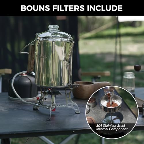 KingCamp Percolator Coffee Pot Campfire Coffee Boiler Kettle 304 Stainless Steel with Wood Handle for Outdoor Camping Cookware, Cabin, RV, Kitchen, Hunting & Backpacking, NO Aluminum or Plastic 9 Cup - Image 4