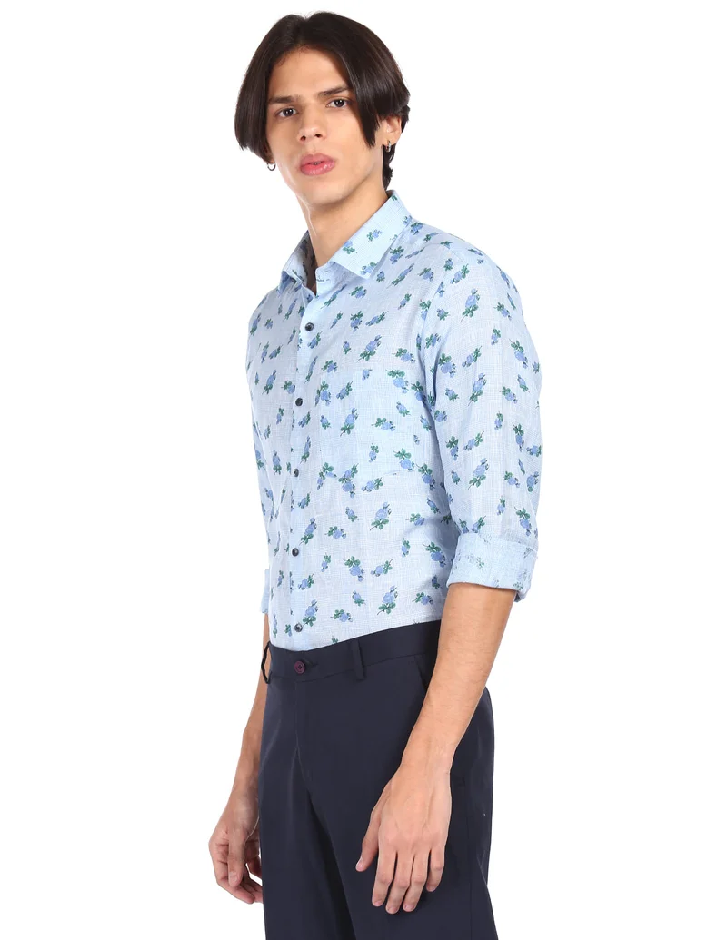 Arrow Light Blue Regular fit Floral Print Shirt for Men | Best Price UAE