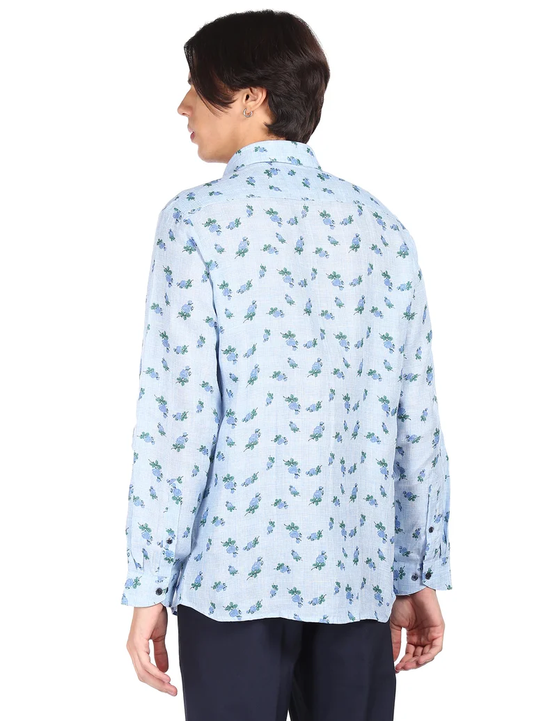 Arrow Light Blue Regular fit Floral Print Shirt for Men | Best Price UAE