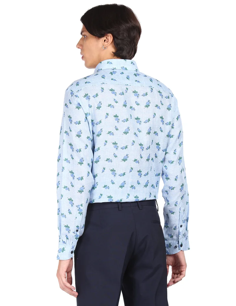 Arrow Light Blue Regular fit Floral Print Shirt for Men | Best Price UAE