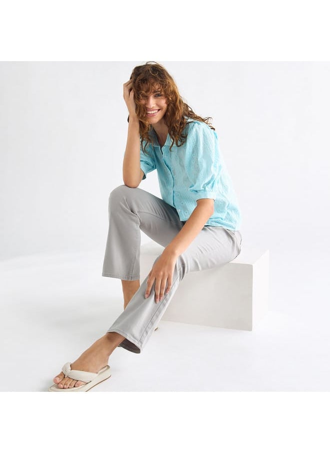 Splash FAV - All-Over Embroidered Collared Shirt with Puff Sleeves - Image 1