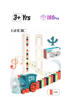 GROIC 180 Pieces Dominos Train Toy Set, Automatic Domino Rally Model with Light and sound, Kids Blocks Building Stacking Toy, Set Stacker Game STEM Creative Gift-Green  - Image 1