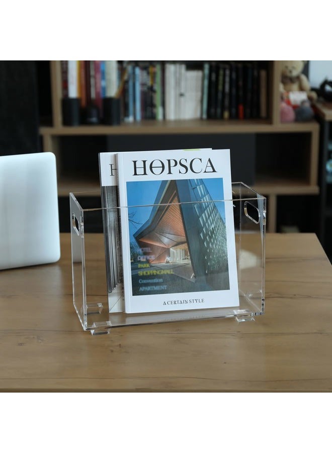 XOHYW Crystal Clear Acrylic Magazine Holder,Space Saving Magazine Rack, Book Basket, Storage Organizer Bin for Living Room, Bathroom, Home Office, Newspapers - Image 4