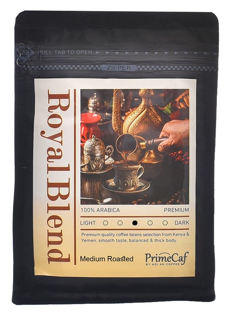 مزيج ملكي من القهوة عالية الجودة أرابيكا 100%، تحميص متوسط، مع الحبهان ،250 جم من برايم كاف