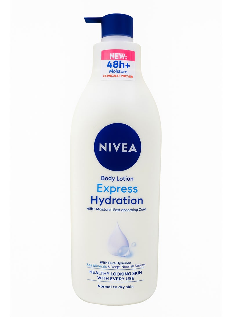 Nivea Body Lotion Express Hydration 48h+ Moisture Fast absorbing Care With Pure Hyaluron Sea Minerals & Deep Nourish Serum  Normal to dry skin 400ml
