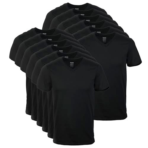 Gildan Mens VNeck TShirts Multipack Style G1103 Black 12Pack Small - Image 1