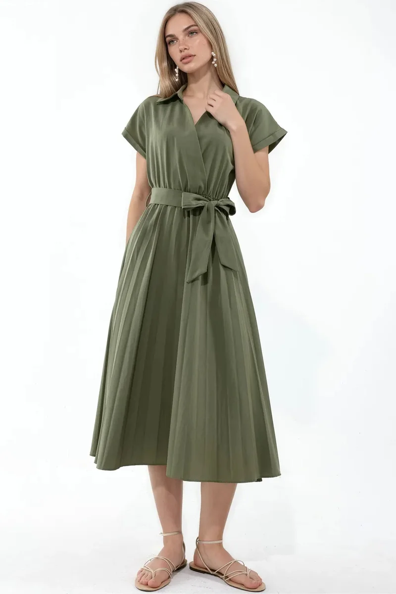 BUSEM Belted Wrap Midi Dress