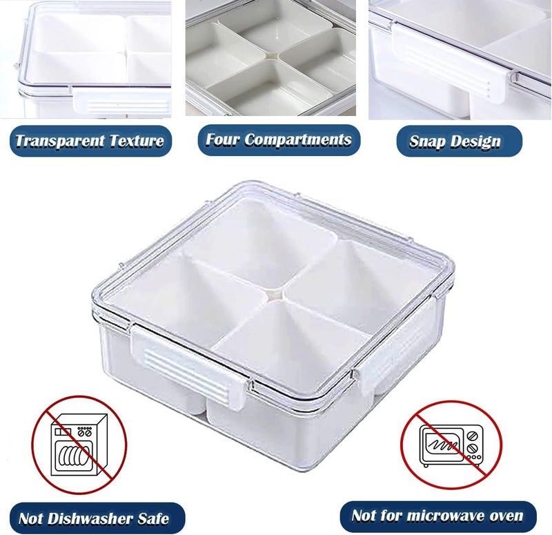 1PCS Veggie Tray with Lid,Removable Divided Platter Food Storage Containers, Square Divided Fruit Tray with 4 Compartments for Party,Snacks, Vegetables, Fruits, Refrigerator Storage - Image 5