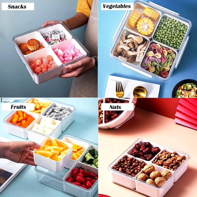 1PCS Veggie Tray with Lid,Removable Divided Platter Food Storage Containers, Square Divided Fruit Tray with 4 Compartments for Party,Snacks, Vegetables, Fruits, Refrigerator Storage - Image 2