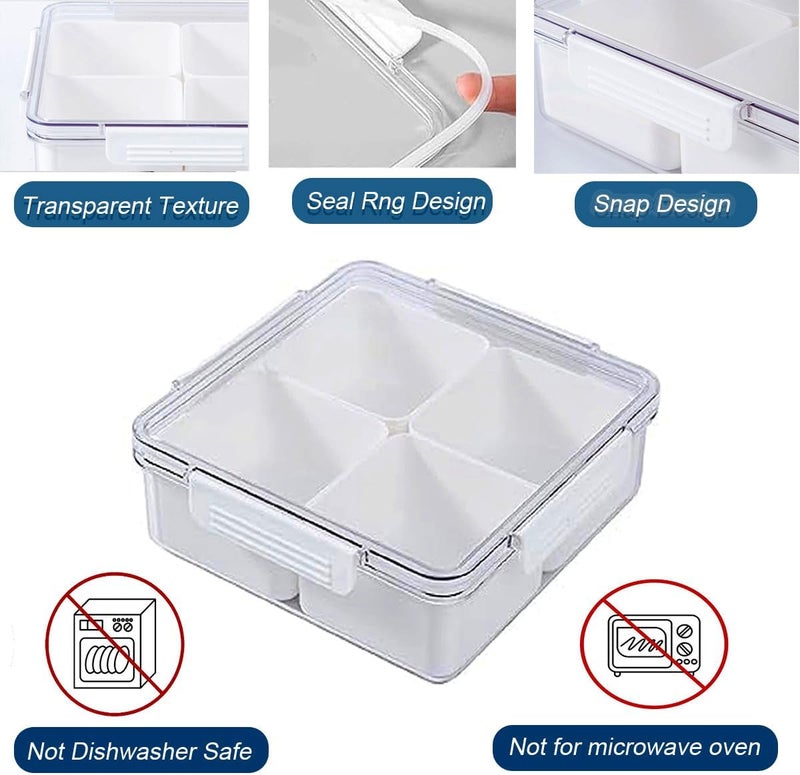 1PCS Veggie Tray with Lid,Removable Divided Platter Food Storage Containers, Square Divided Fruit Tray with 4 Compartments for Party,Snacks, Vegetables, Fruits, Refrigerator Storage - Image 4