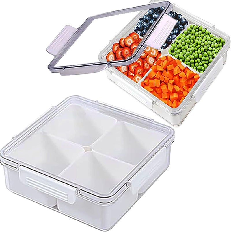1PCS Veggie Tray with Lid,Removable Divided Platter Food Storage Containers, Square Divided Fruit Tray with 4 Compartments for Party,Snacks, Vegetables, Fruits, Refrigerator Storage - Image 1