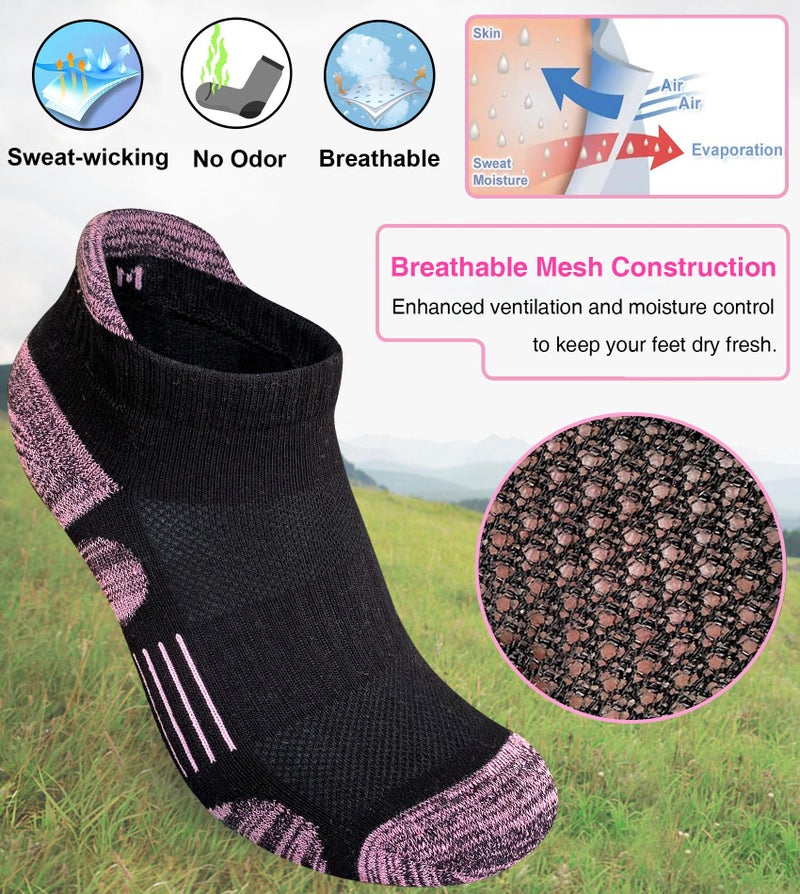 Heyoboy Womens Athletic Running Cotton Socks, Thick Cushioned Anti-blister Wicking Ankle Socks 5 Pairs - Image 4
