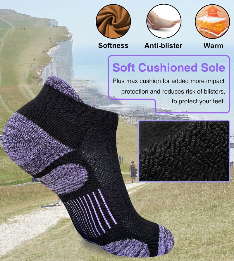 Heyoboy Womens Athletic Running Cotton Socks, Thick Cushioned Anti-blister Wicking Ankle Socks 5 Pairs - Image 3