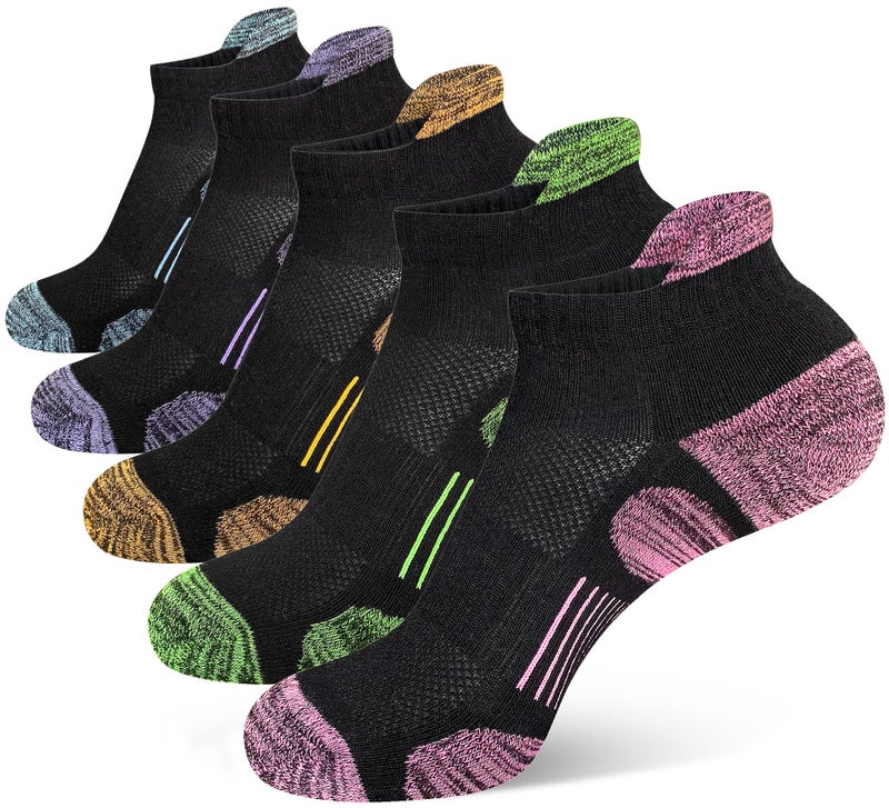 Heyoboy Womens Athletic Running Cotton Socks, Thick Cushioned Anti-blister Wicking Ankle Socks 5 Pairs - Image 1