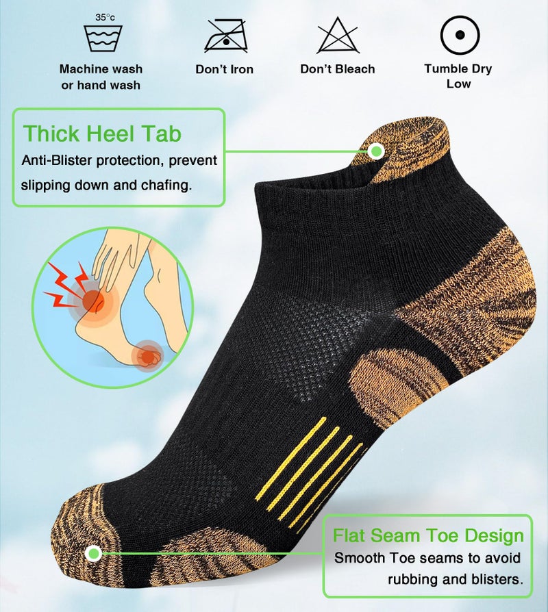 Heyoboy Womens Athletic Running Cotton Socks, Thick Cushioned Anti-blister Wicking Ankle Socks 5 Pairs - Image 2
