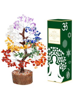 Crocon Crocon Seven Chakra Gemstone Tree Feng Shui Figurine Money Bonsai Good Luck Reiki Healing Crystals Balancing Decoration Ornament Sculpture Wealth Prosperity Table Room Decor Gift Size 10-12"  - Image 1