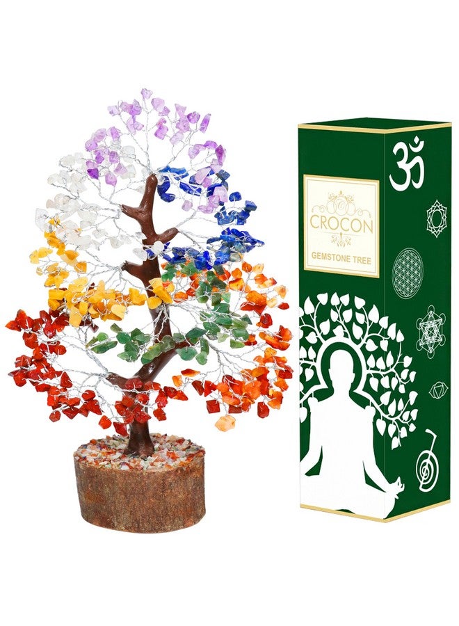 Crocon Seven Chakra Gemstone Tree Feng Shui Figurine Money Bonsai Good Luck Reiki Healing Crystals Balancing Decoration Ornament Sculpture Wealth Prosperity Table Room Decor Gift Size 10-12" - Image 1