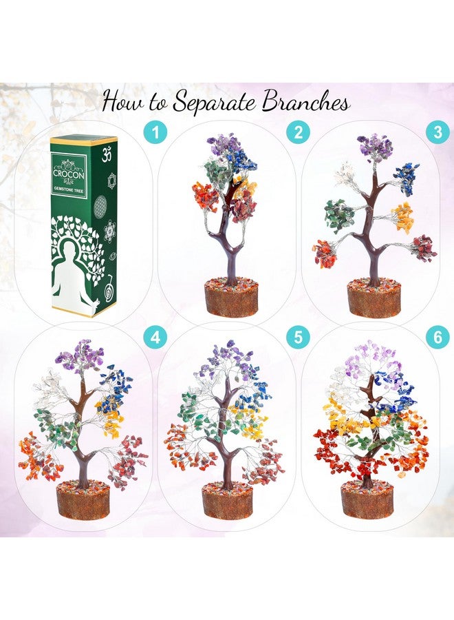 Crocon Seven Chakra Gemstone Tree Feng Shui Figurine Money Bonsai Good Luck Reiki Healing Crystals Balancing Decoration Ornament Sculpture Wealth Prosperity Table Room Decor Gift Size 10-12" - Image 3