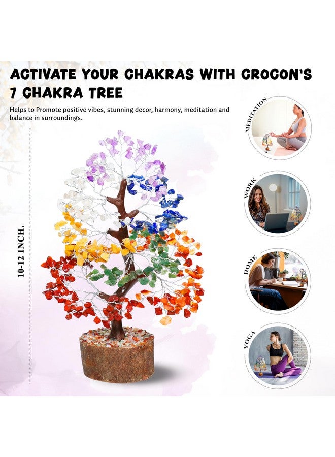 Crocon Seven Chakra Gemstone Tree Feng Shui Figurine Money Bonsai Good Luck Reiki Healing Crystals Balancing Decoration Ornament Sculpture Wealth Prosperity Table Room Decor Gift Size 10-12" - Image 5
