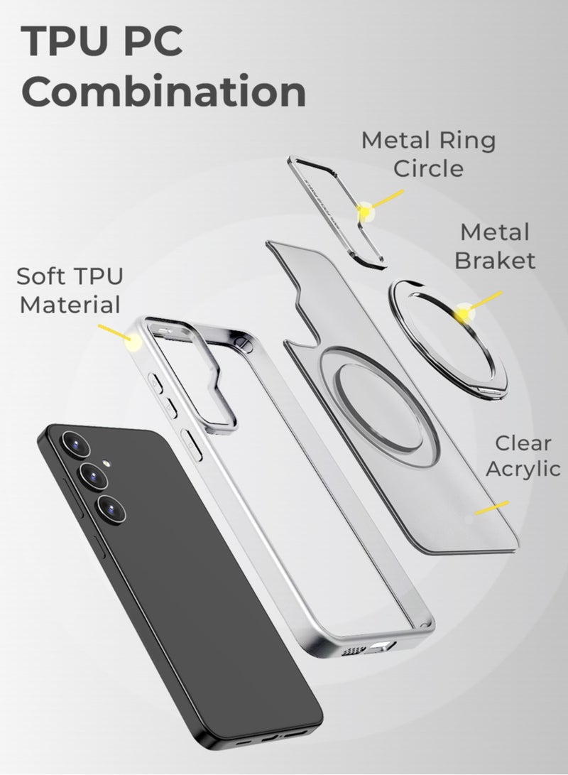 جلاسولوجي Samsung Galaxy S25 Ultra Magnetic Protective Slim Case 360° Ring Stand Military Grade Protection Anti Yellowing iCrystal Tech Transparent - Image 5